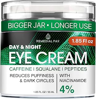 REMEDIAL PAX Eye Cream for Dark Circles and Puffiness, Bags Under Eyes Treatment, Anti-Aging Collagen Eye Cream for Wrinkles, Day & Night Caffeine Eye Cream with Niacinamide Dimethicone