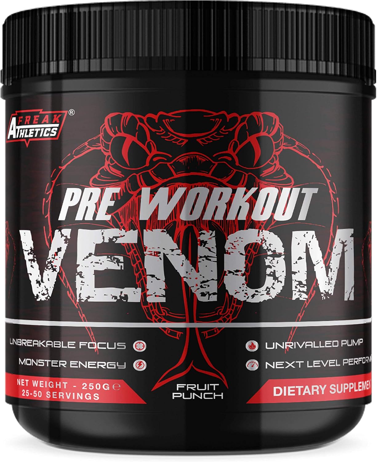 Pre Workout Venom 'Fruit Punch' - Pump Pre Workout Supplement by Freak Athletics - Elite Level Pre Workout Supplement - Pre Workout Powder Made in The UK - Available in Fruit Punch