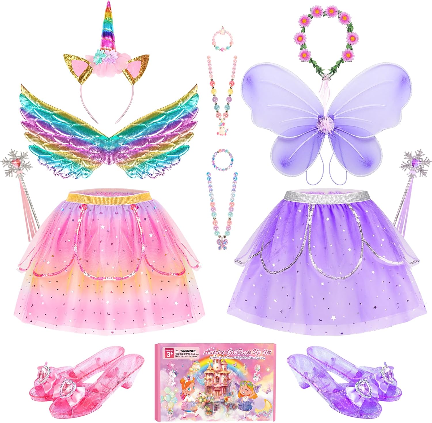 Jeowoqao Kids Princess Dress Up Clothes for Little Girls, Toddler Girls Dress Up Pretend Play Costumes, Girls Dress up Set-Girls Tutu, Butterfly Wings, Princess Shoes Toys Gifts for Girls 3-6 Years