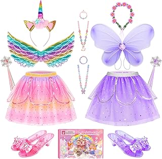 Jeowoqao Kids Princess Dress Up Clothes for Little Girls, Toddler Girls Dress Up Pretend Play Costumes, Girls Dress up Set-Girls Tutu, Butterfly Wings, Princess Shoes Toys Gifts for Girls 3-6 Years
