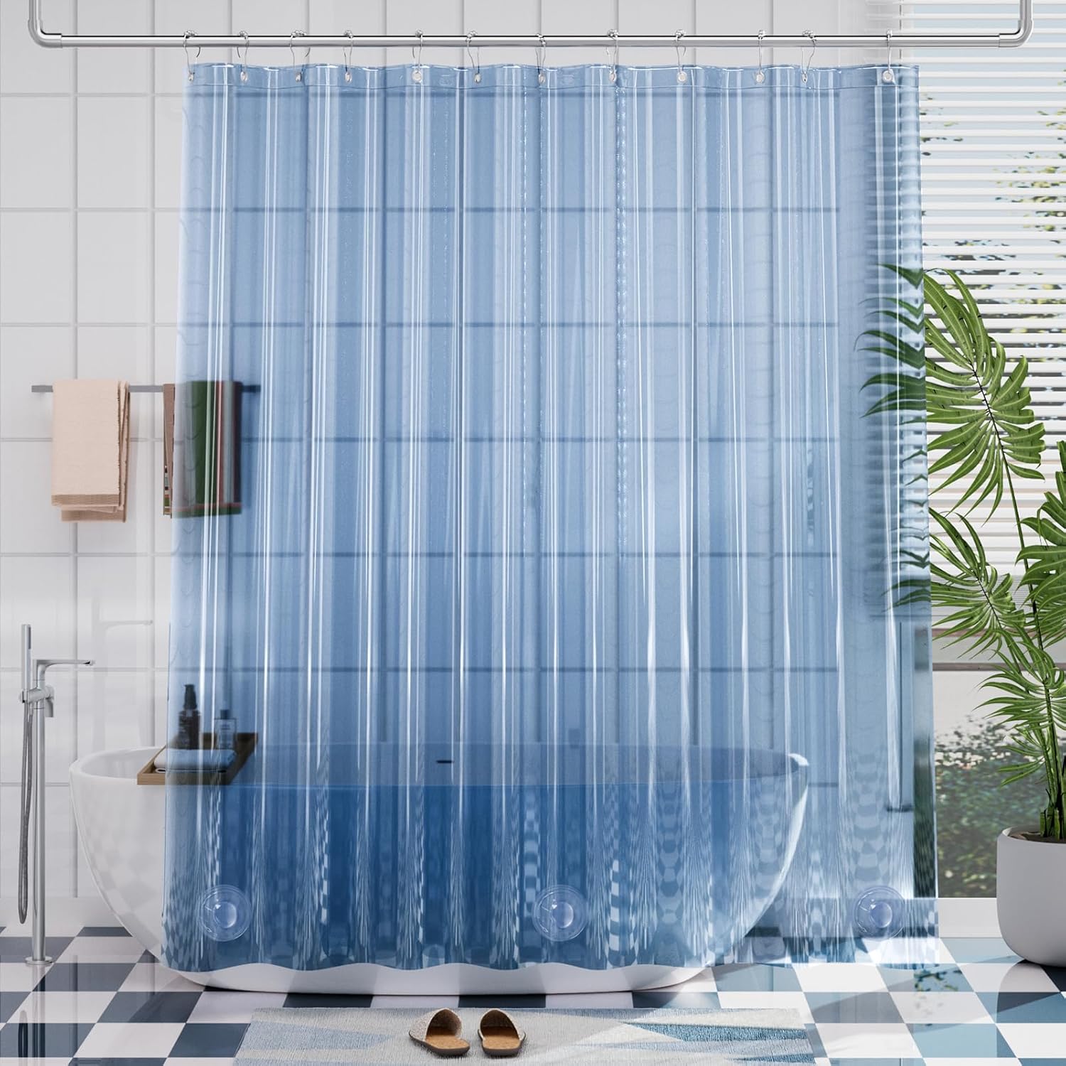AmazerBath Premium EVA Shower Curtain Clear Blue, Luxury Shower Curtain Blue Jelly-Like Soft, Waterproof Bathroom Curtain with 3 Weighted Stones and 12 Grommets, Recyclable Packaging