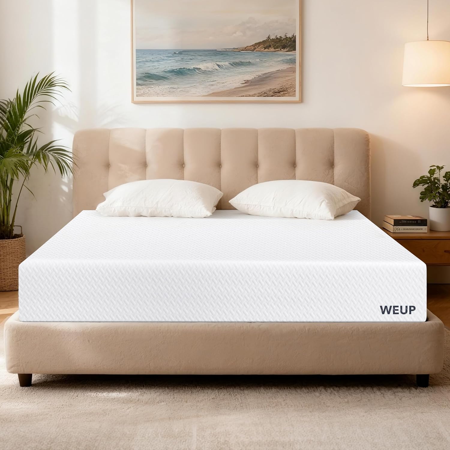 WEUP 10 Inch Queen Memory Foam Mattress, Full Size Pressure Relief with Medium Firm Support, CertiPUR-US, Cooling Ventilated Foam,Washable Removable Cover,80''L x 60''W White