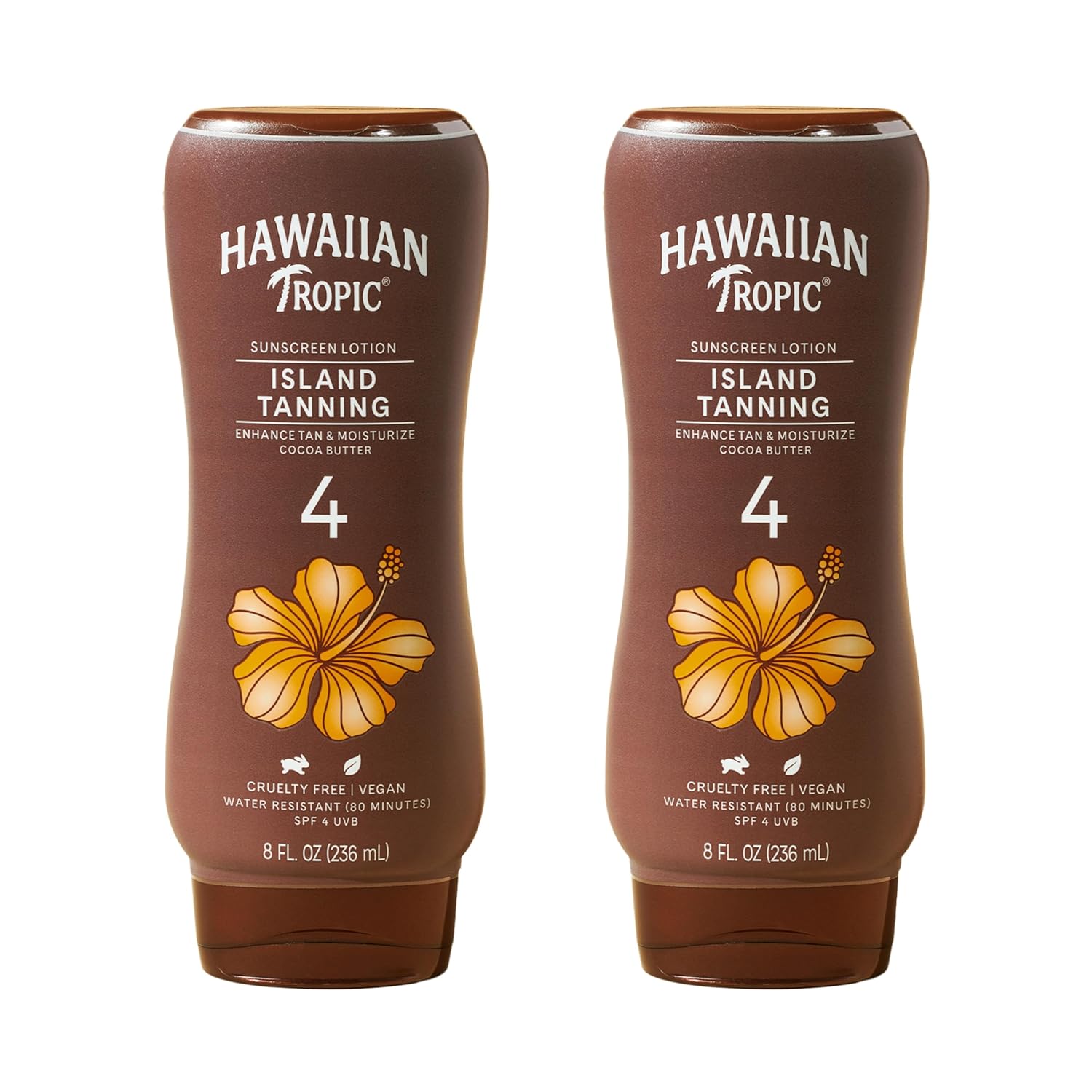 Hawaiian Tropic Island Tanning Lotion - Outdoor Tanning Lotion with SPF 4, Oxybenzone Free Sunscreen, 8oz, Twin Pack
