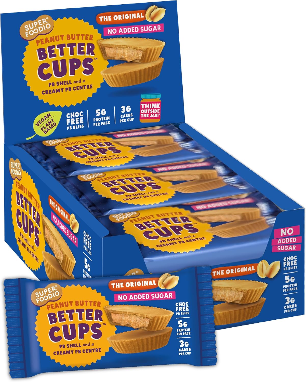 SUPERFOODIO Peanut Butter BETTER CUPS | 30g x 15 No Added Sugar packs | Choc free, PB Bliss | All-Natural Ingredients | Protein | No Refined Sugar | Vegan (30g x 15 Packs)