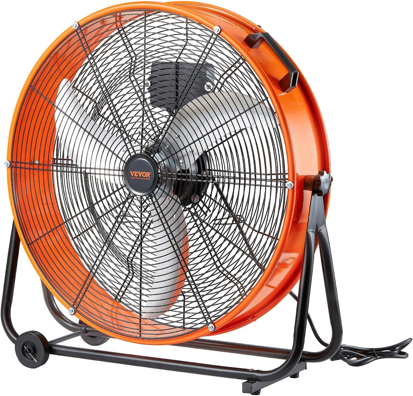 VEVOR 24" Industrial Drum Fan, 8700 CFM High Velocity Floor Fan with 3-Speed Control, 360° Tilt & 0-2h Timer for Warehouse, Workshop, Factory, Basement