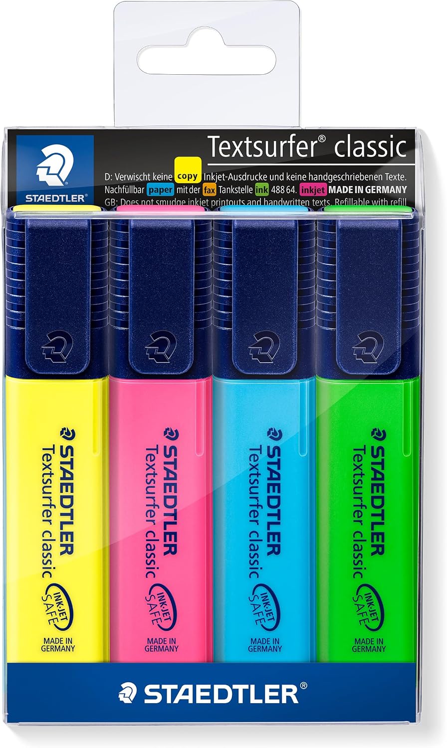STAEDTLER 364 WP4 Textsurfer Classic Highlighter - Assorted Colours (Pack of 4)