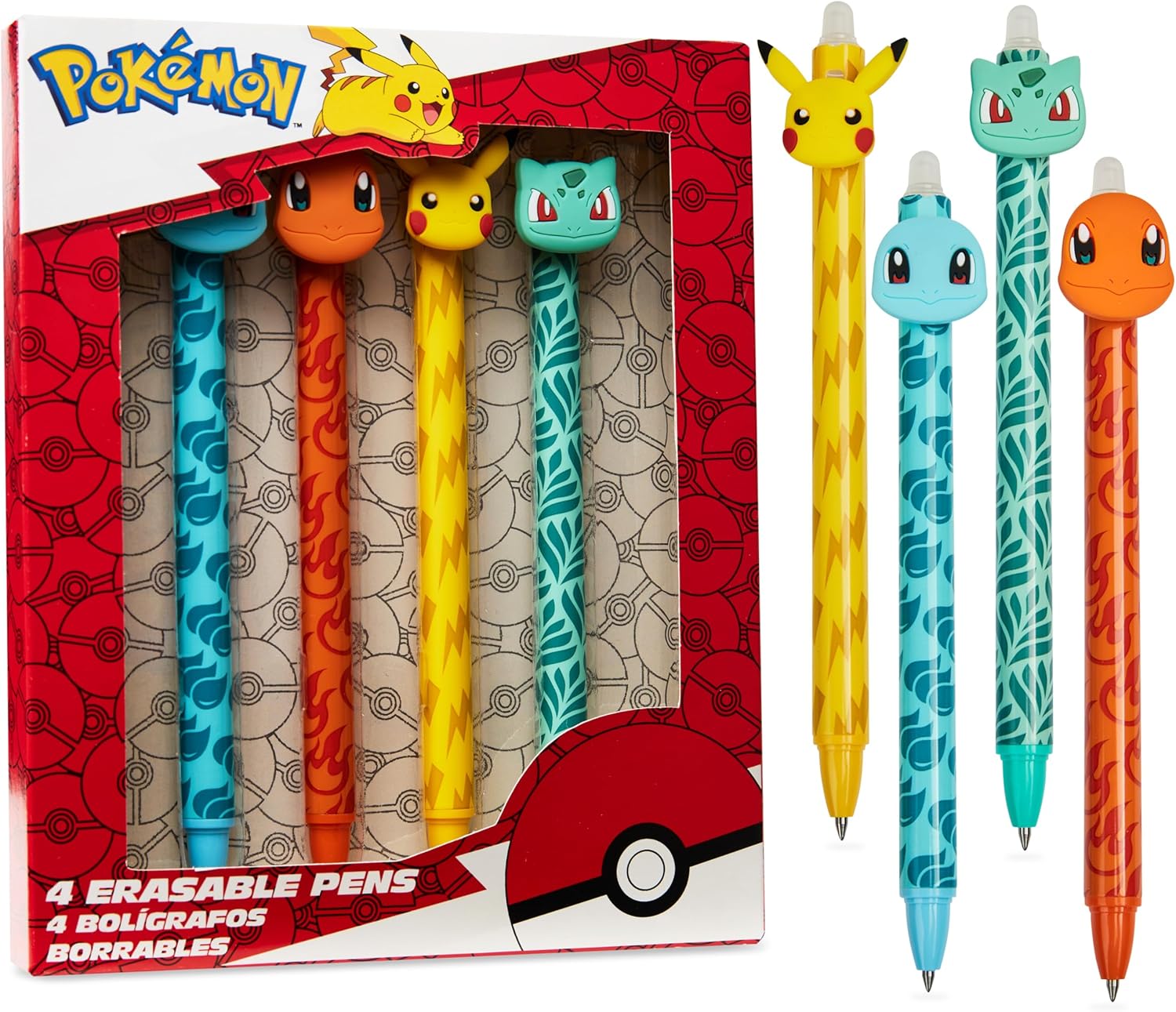 Pokemon Pens Set of 4 Erasable Pens Pikachu School Supplies Stationery Set Ballpoint Pens with Blue Ink Anime Gifts for Kids