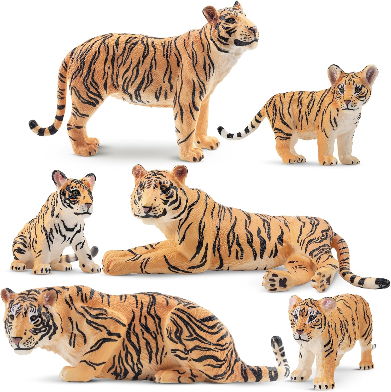 toymany 6PCS Tigers Figurines with Tiger Cubs, Realistic Jungle Animals Figures Family Set Includes Baby Tigers, Educational Toy Cake Toppers Christmas Birthday Gift for Kids Toddlers