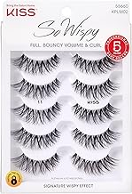 KISS So Wispy, False Eyelashes, 'Style #11', 12 mm, Includes 5 Pairs Of Lashes, Contact Lens Friendly, Easy to Apply, Reusable Strip Lashes, Glue On, Mulitpack