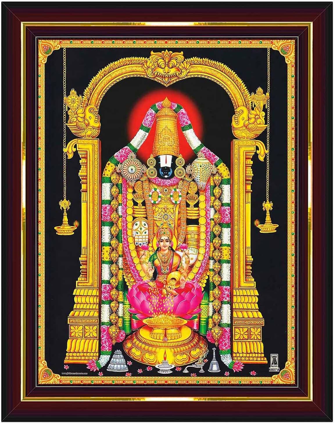Tirupati Balaji Lakshmi Venkateshwara Swamy Wall Painting Framed Home Decor (Wood,Matte,Brown,Big Size,10 x 12 Inch) B443M