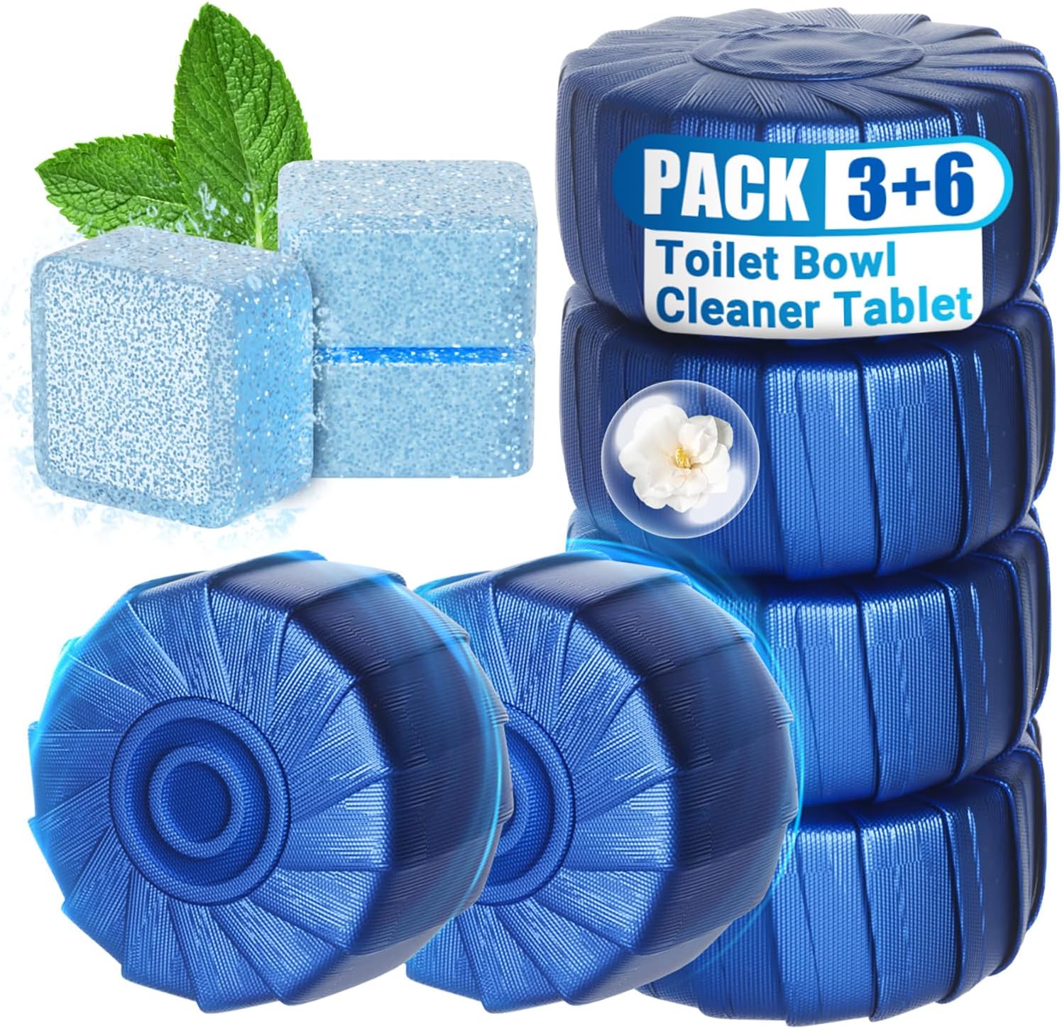 Toilet Blocks for Cisterns, 6PCS Triple Effect Toilet Cleaner with 3PCS Toilet Tank Cleaners Tablets with Bleach, Toilet Bowl Cleaner Tablets Drop in Tank for Deodorizing & Descaling