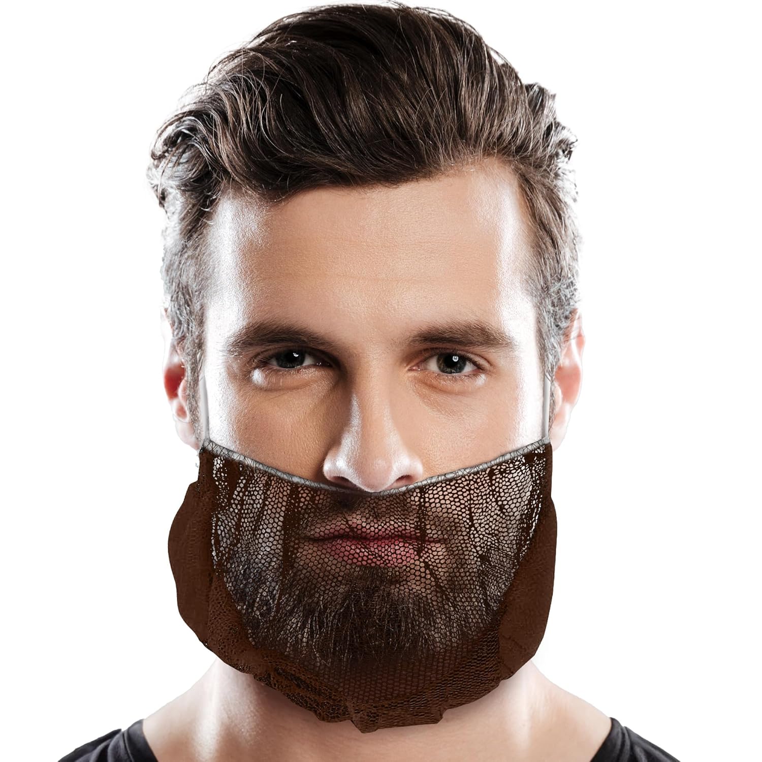 ABC Brown Disposable Beard Nets for Men Food Service, 18 Inch. Pack of 100 Nylon Disposable Beard Covers Nets for Cooking. Kitchen Beard Guard for Restaurant. Beard Cover Protector