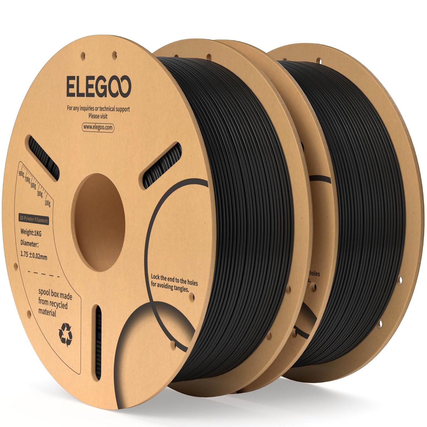 ELEGOO PLA Filament 1.75mm Black 2KG, Dimensional Accuracy +/- 0.02mm, 2pcs 1kg Cardboard Spool(2.2lbs) 3D Printing Filament Fits for Most FDM 3D Printers