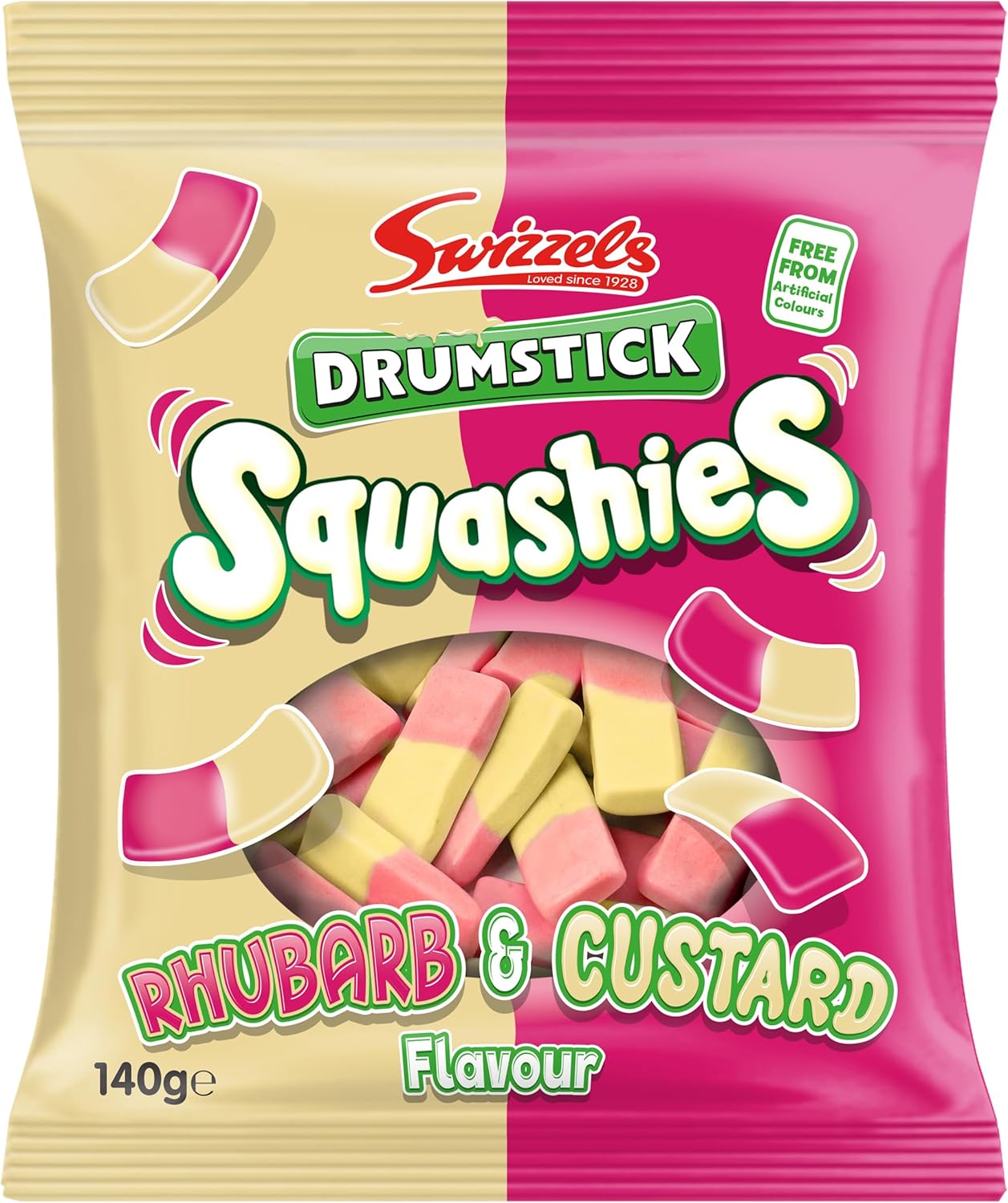 Swizzels Squashies Sweets - Rhubarb and Custard Flavour Squashies - Single Pack 140g