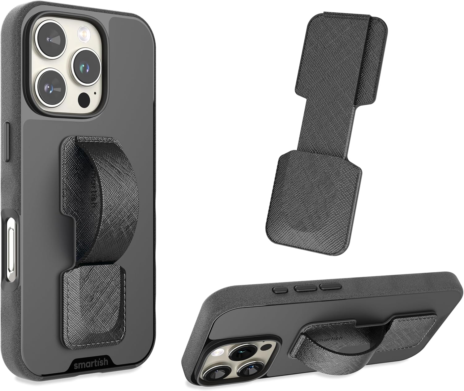 Smartish Phone Grip Loop - Prop Tart - Pop Out Finger Strap and Holder with Kickstand [Compatible with All iPhone & Android Phones] Stick On Phone Ring for All Phone Models - Black Tie Affair