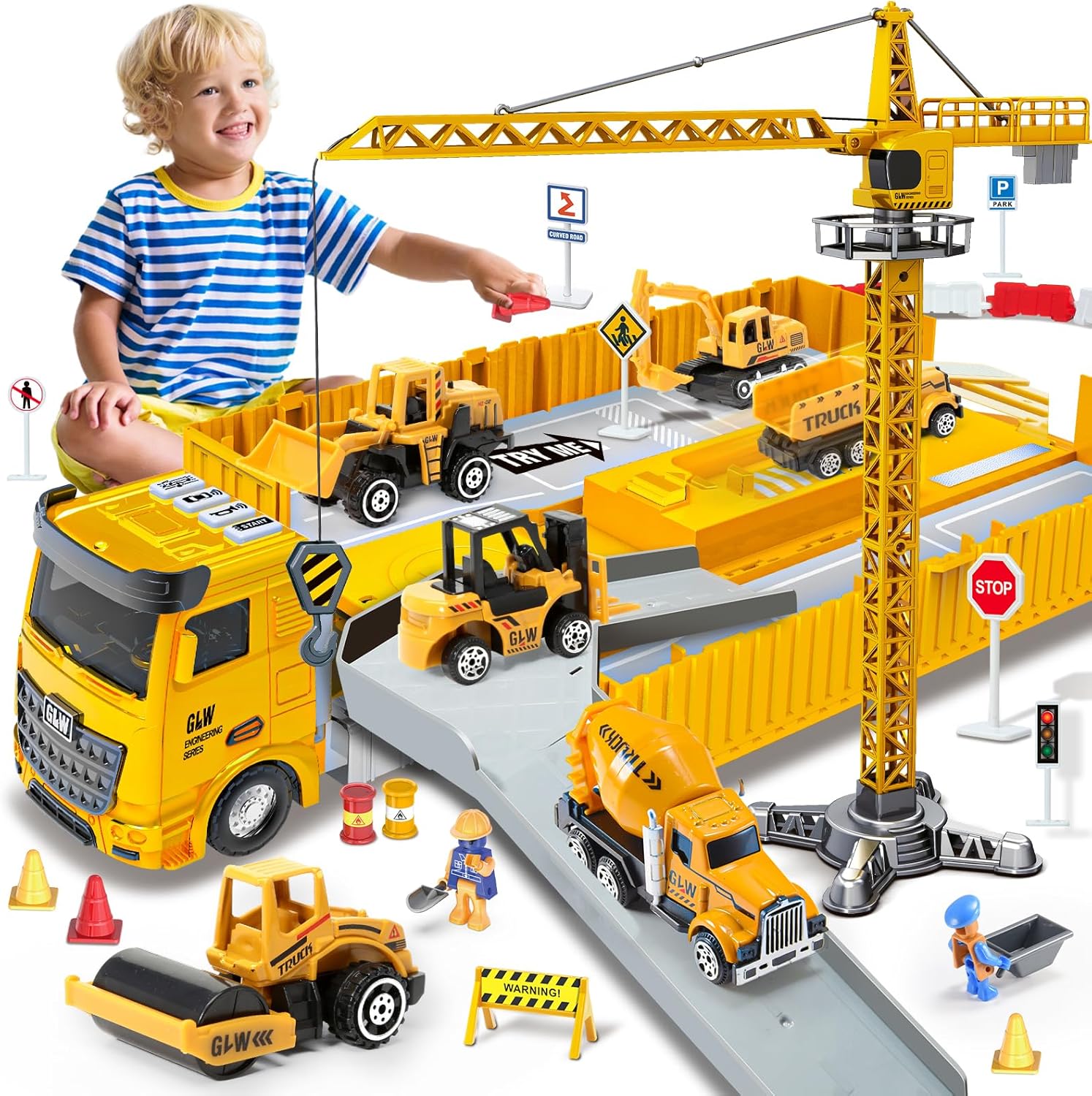 Naxudcoo Construction Toys For 3-7 Year Old Boys: Construction Truck Toy Set Toddler Car Truck Toy - Crane Excavator Digger Dump Trucks, Construction Vehicle Toys For 3 4 5 6 7 Year Old Boys Gifts