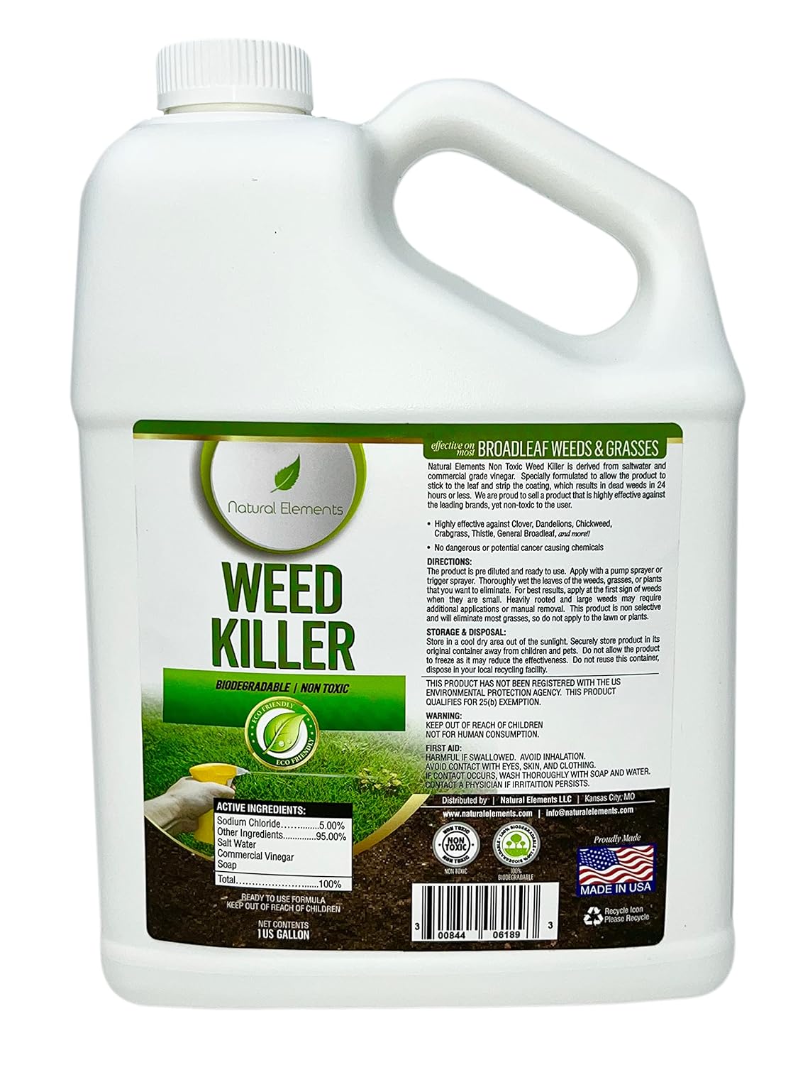 Natural Elements Weed Killer | Pet Safe, Safe Around Children | Natural Herbicide (1 Gallon)