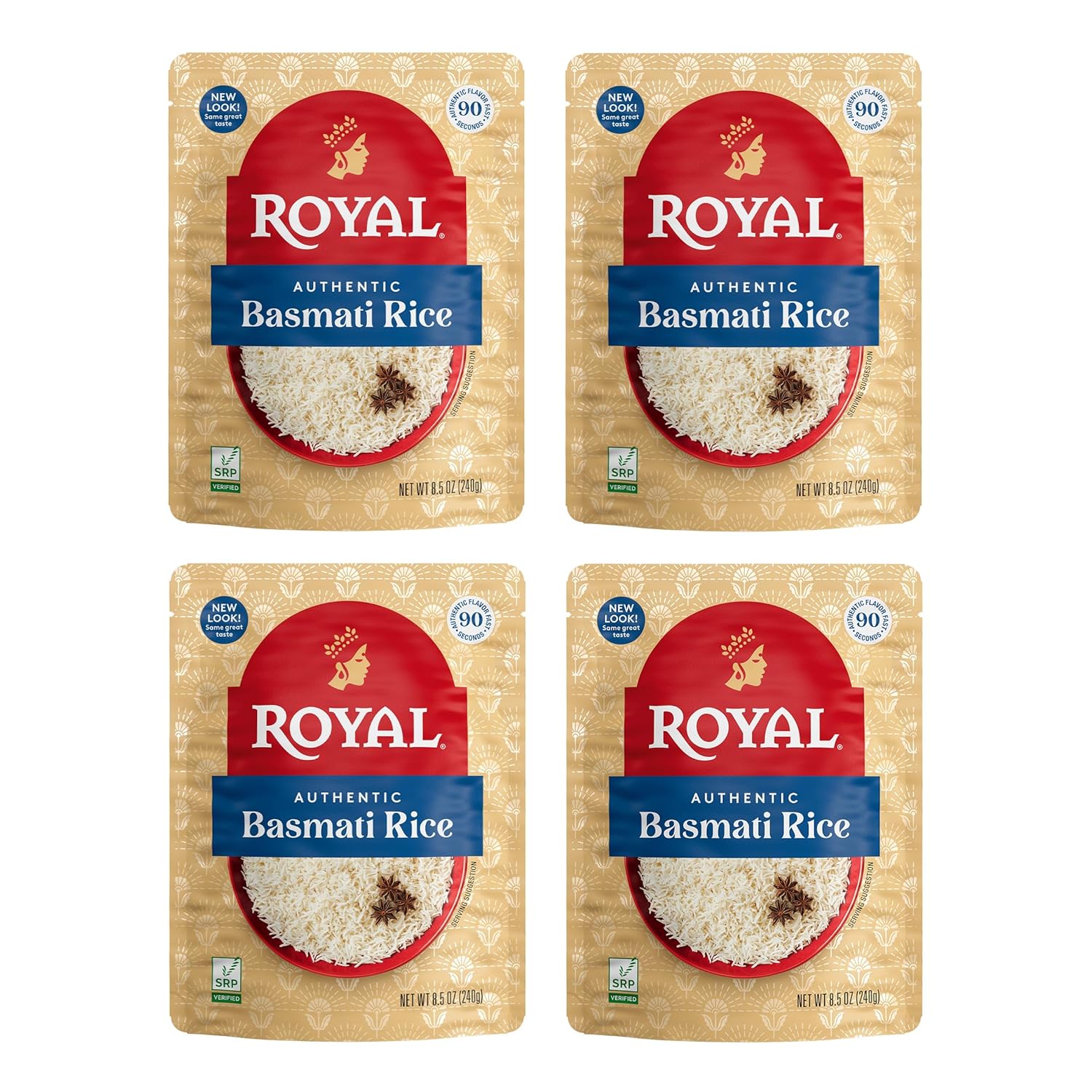 Royal White Basmati Rice - Ready to Heat Basmati Rice - (4 Pack) 8.5 oz Microwaveable Pouch