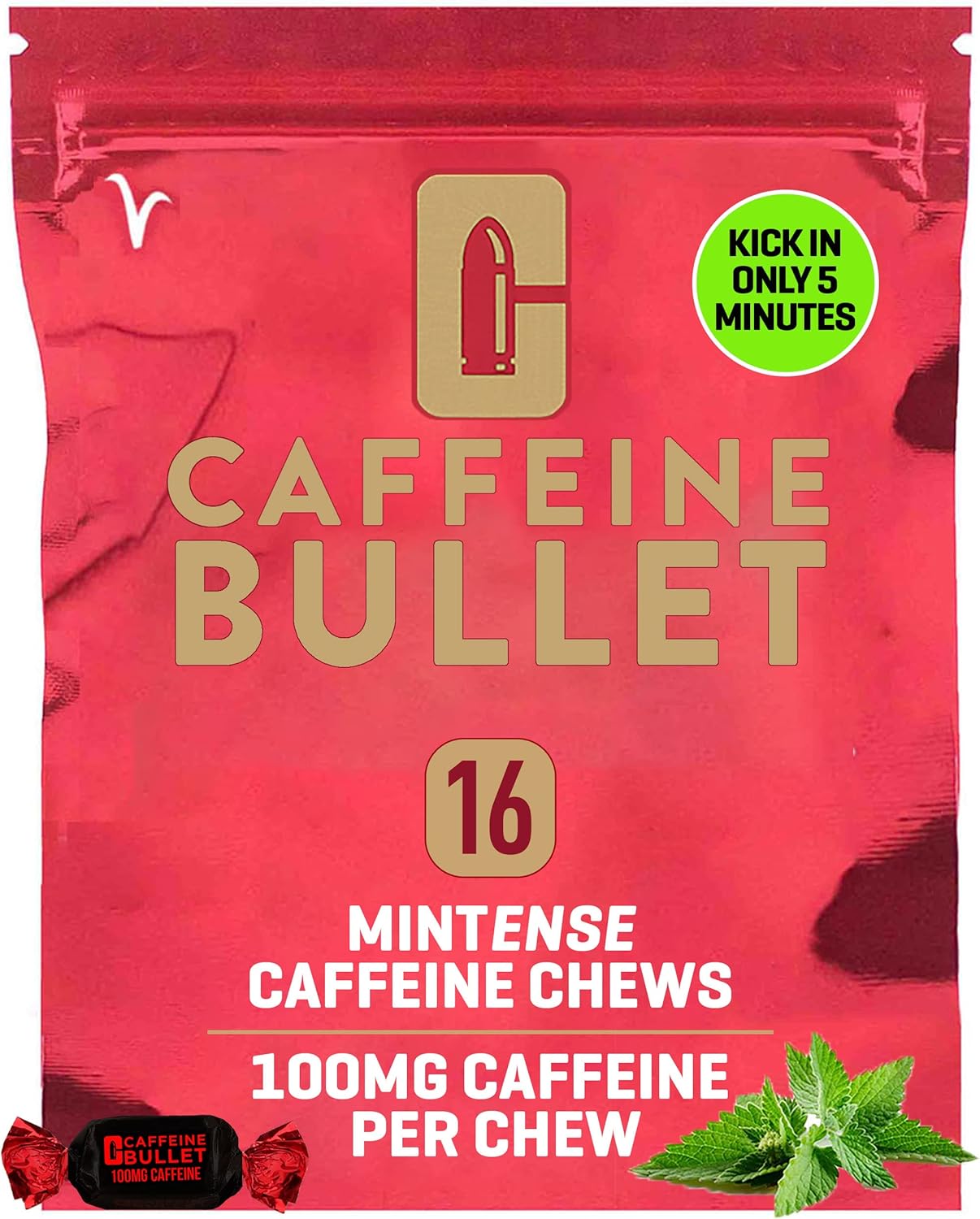 Caffeine Bullet Energy Gel Upgrade - Mint Chews *16 – Faster Boost Than Tablets and Gum. 100mg Per Serving - Sport Science for Running, Cycling, Gaming & Pre Workout Endurance Kick.