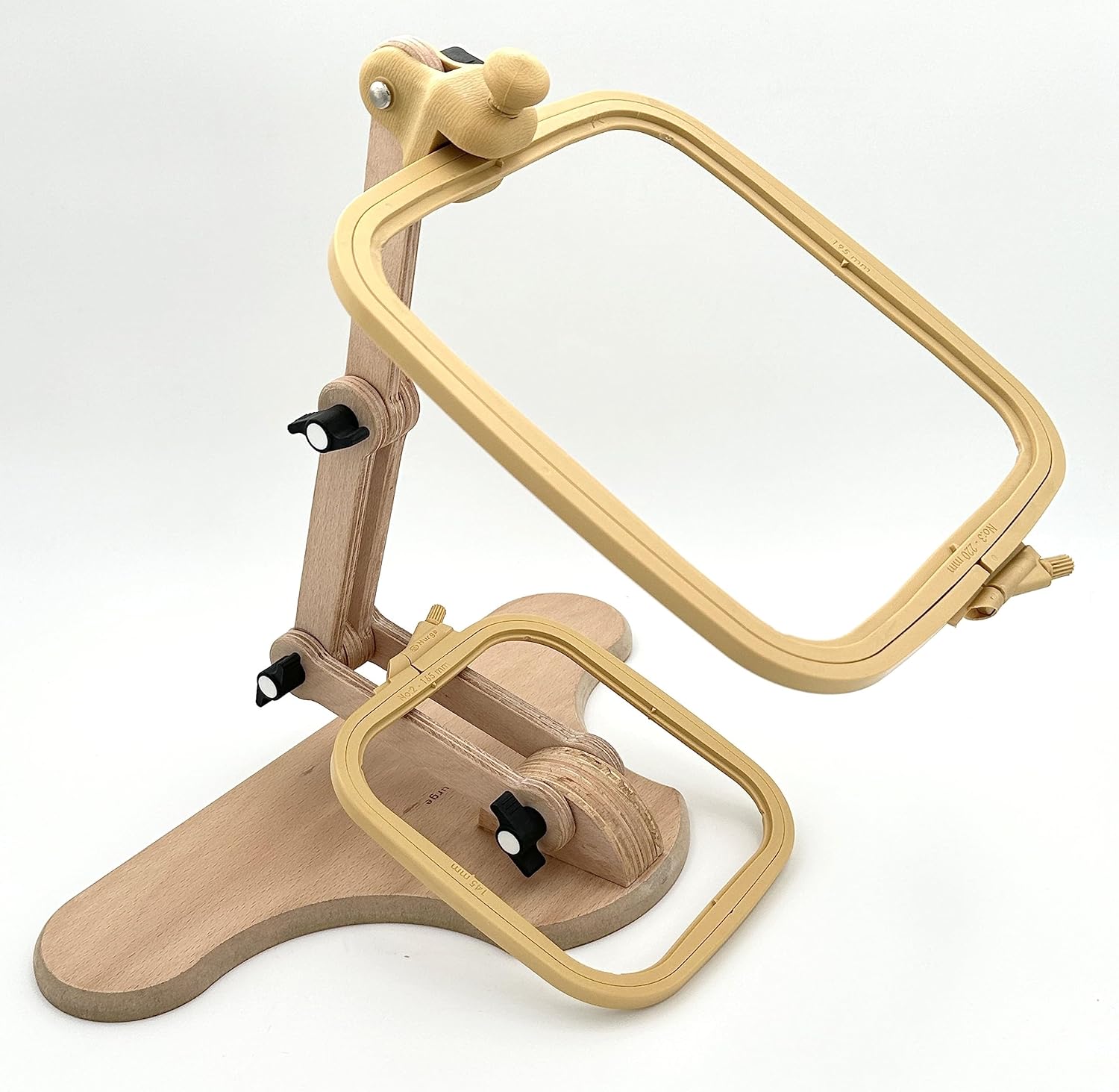 Nurge Adjustable Embroidery Table Stand and Embroidery Hoop Small-Medium , Cross Stitch Hoop Stand, Embroidery Hoop Holder. Hand Polished Natural Wood (Stand + No:2-3)