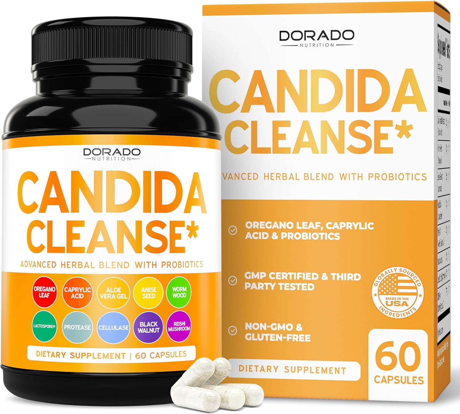 Candida Cleanse Detox (60 Count) Advanced Candida Cleanse Supplement with Probiotics Herbal Blend Extracts 11 -in-1 for Women and Men Non-GMO , Third Party Tested , Gluten free & Made in USA