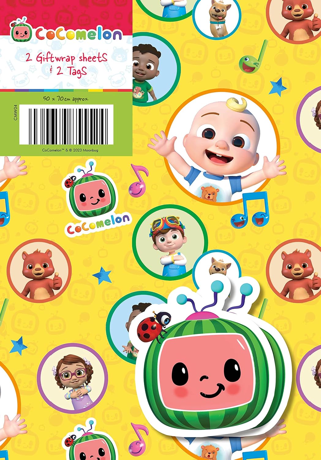 Cocomelon 2 Sheet 2 Tag Wrapping Paper for Birthday