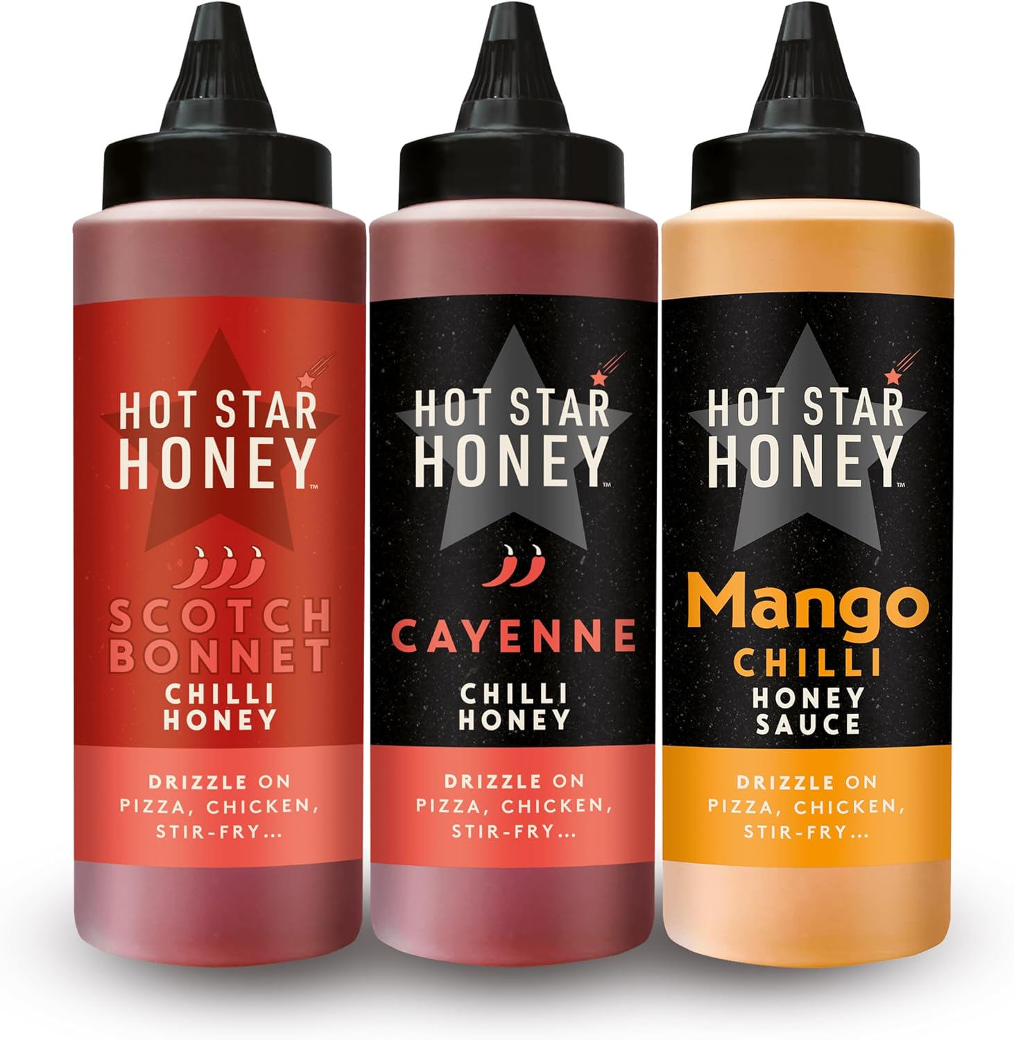 Hot Star Honey Hot Honey Gift Set - Scotch Bonnet Cayenne Mango - 1060g | 100% Natural, No Additives – Perfect for Chicken, Pizza, Steak & Noodles – Made in UK