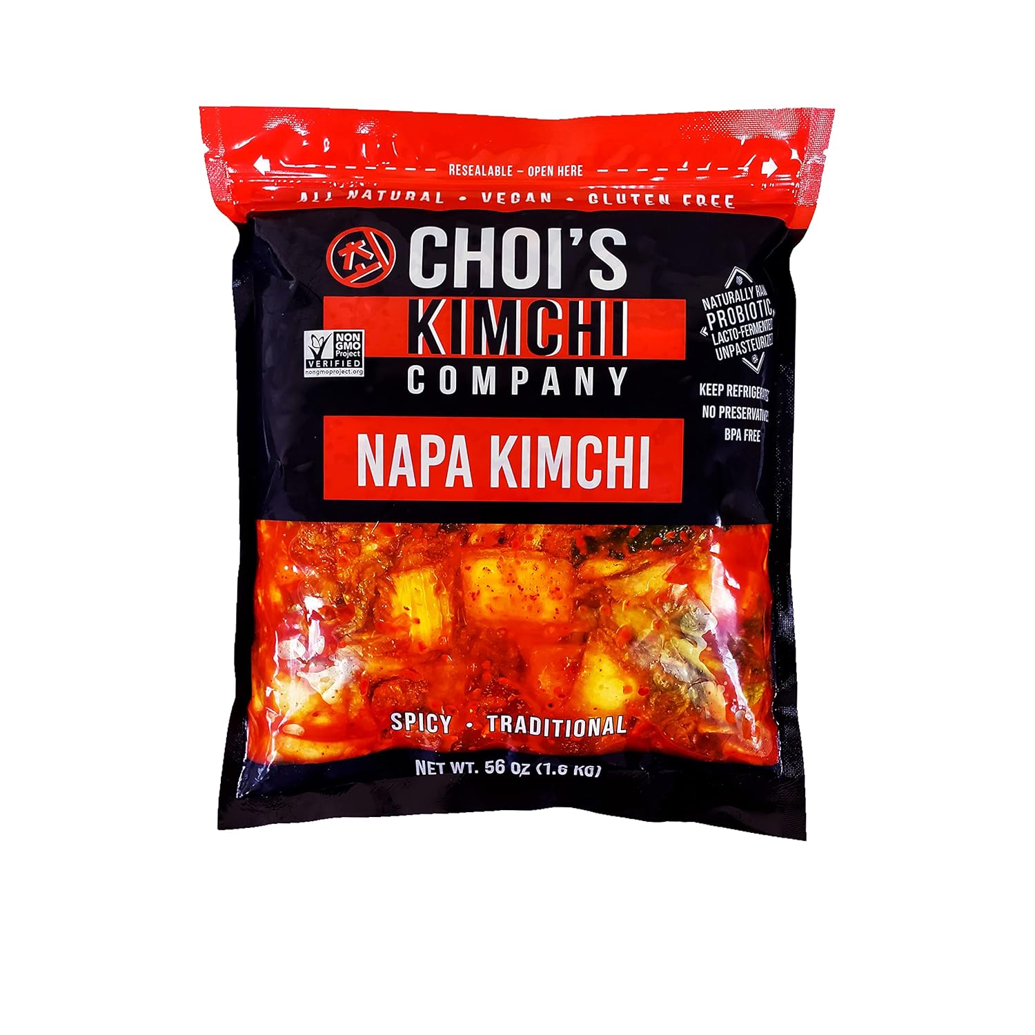 Half Gallon (3.5 lbs.) Spicy Napa Cabbage Kimchi [Vegan, Gluten Free, Non-GMO, Probiotic] by Choi's Kimchi Co. Made in USA.