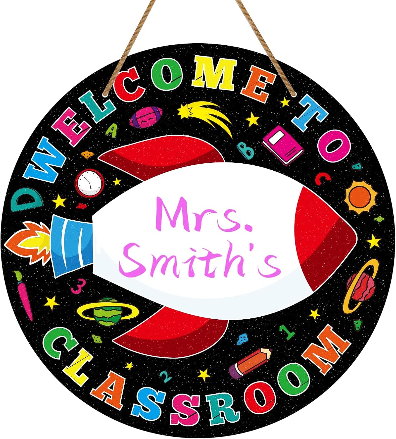 D24TIME Teacher Door Sign for Classroom - 11.5" Personalized Welcome Sign for Classroom Door Decorations Space Sign Teacher Name Hanger Back to School Classroom Decoration Teach Supplies