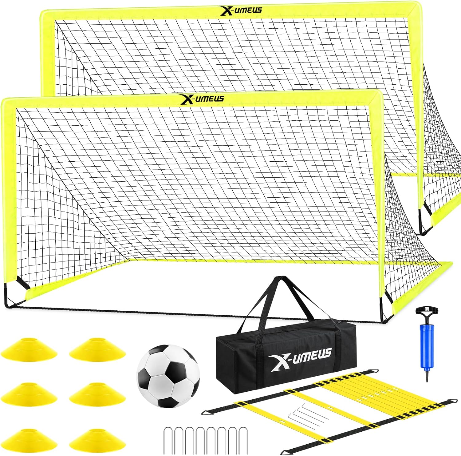 Kids Soccer Goals for Backyard Set of 2, 6x4 ft Portable Pop Up Soccer Goal Training Equipment with Soccer Ball, Ladder and Cones, Soccer Nets for Backyard for Kids Youth Toddler Outdoor Sports Games