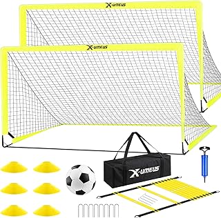 Kids Soccer Goals for Backyard Set of 2, 6x4 ft Portable Pop Up Soccer Goal Training Equipment with Soccer Ball, Ladder and Cones, Soccer Nets for Backyard for Kids Youth Toddler Outdoor Sports Games