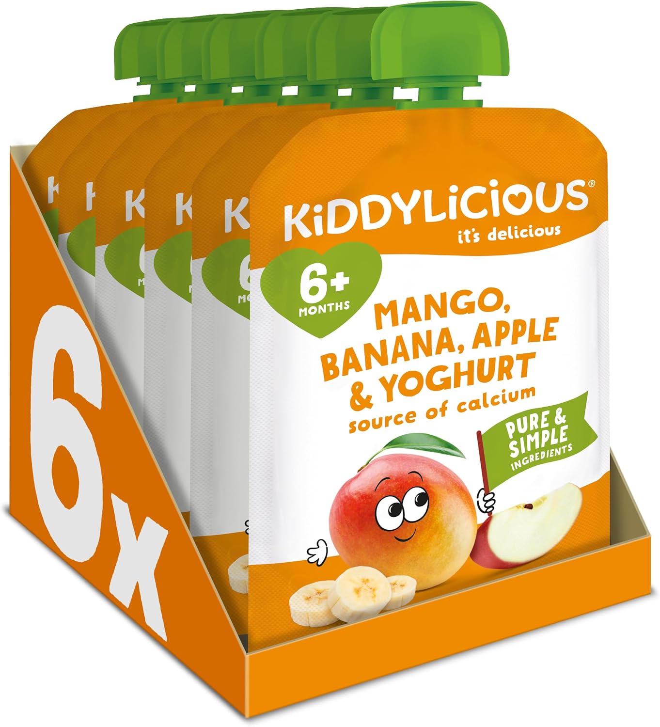 Kiddylicious Mango, Banana & Apple Pouches - Delicious Pouches for Babies - Suitable for 6+ Months - 100g x 6 Packs