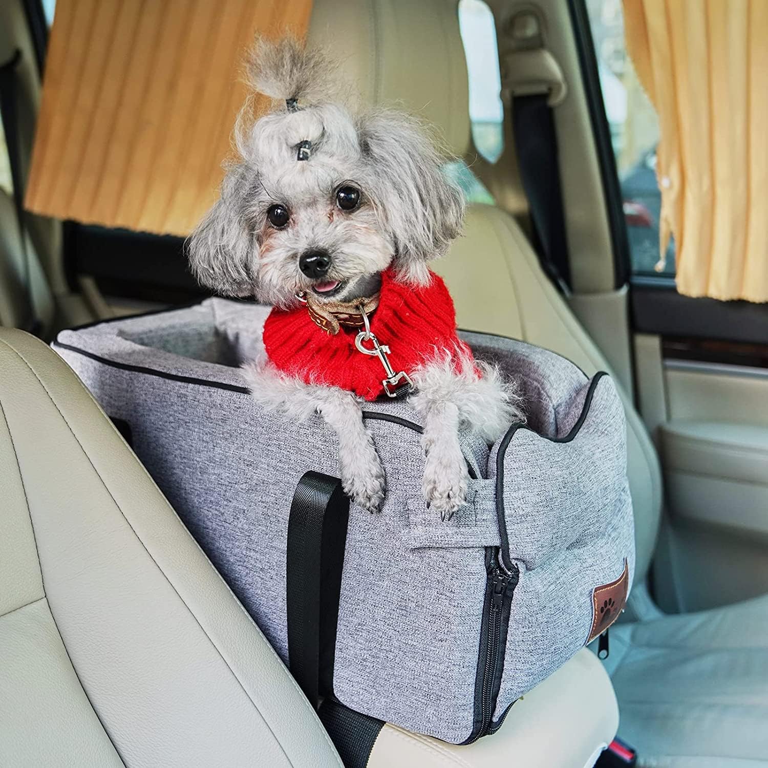Ark Miido Dog Car Seat for Small Pets - Detachable & Washable Booster Seat Up to 13.5 Lbs - Center Console for Dogs & Cats - Fits Car Home Travel (Grey)