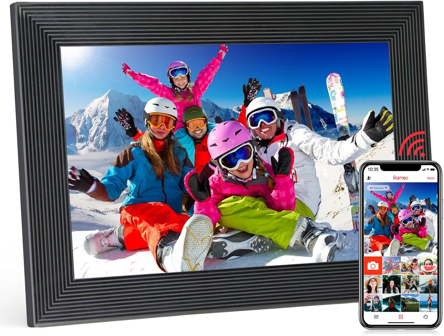 Frameo 10.1 Inch Smart WiFi Digital Photo Frame,Digital Picture Frame with 32GB Storage & SD Slot, Electronic Picture Frame IPS Touch Screen with Auto-Rotate, Frameo Digital Frame WiFi