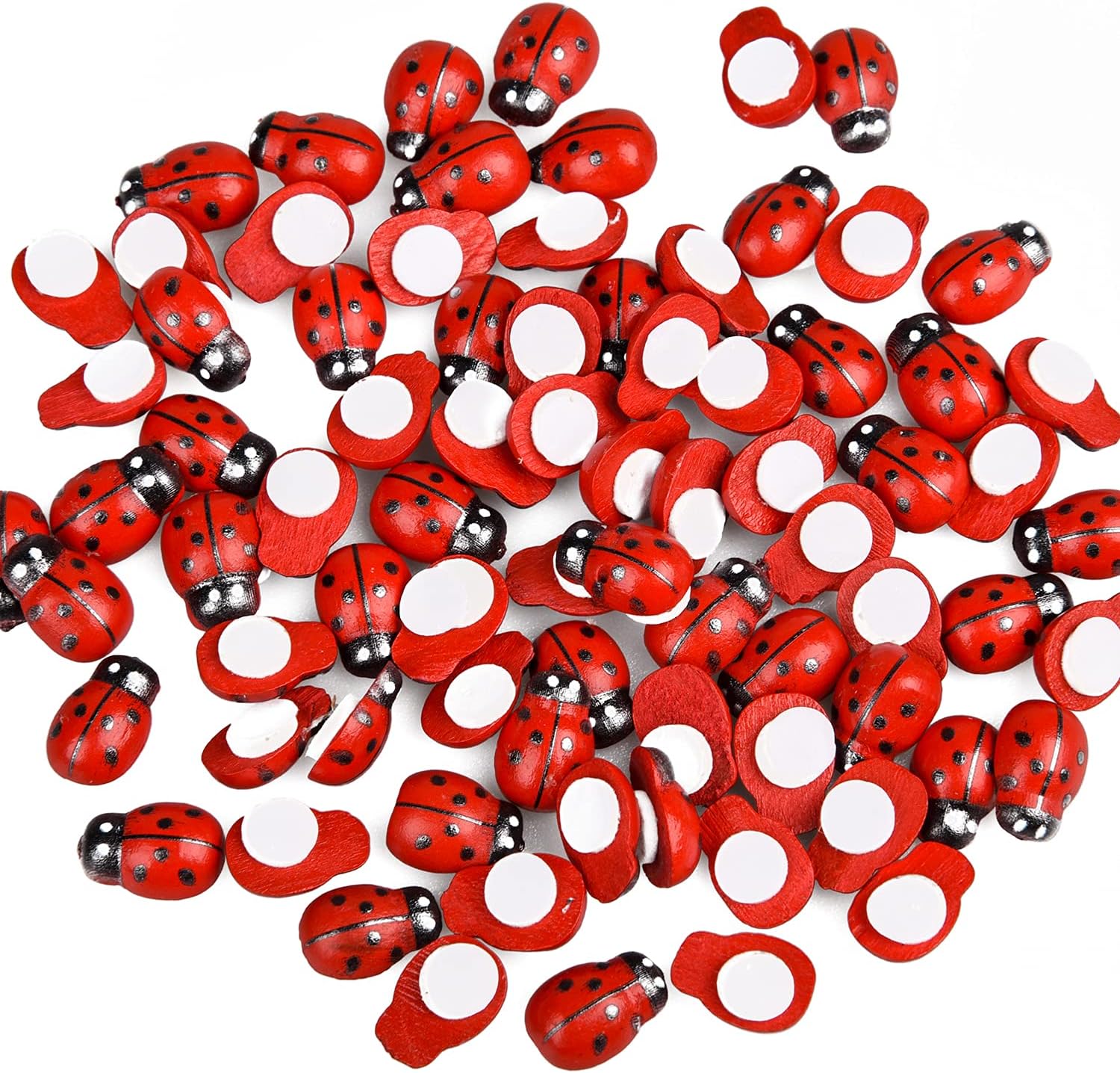 Euvoym 100 Pieces Wooden Ladybird Ladybug Sticker Self Adhesive Ladybirds Mini 9x12mm Ladybugs Craft Card Wood Topper for DIY Craft Home Party Decoration