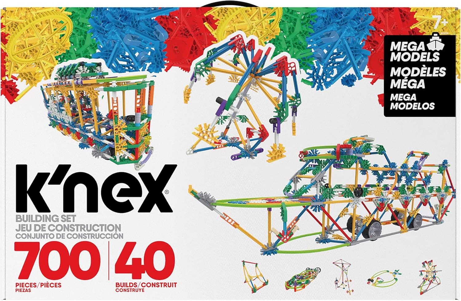 K'NEX | Mega Models Building Set | 3D Educational Toys for Kids, 700 Piece Stem Learning Kit, Engineering for Kids, 40 Model Building Construction Toy for Children Ages 7+ | Basic Fun 80209