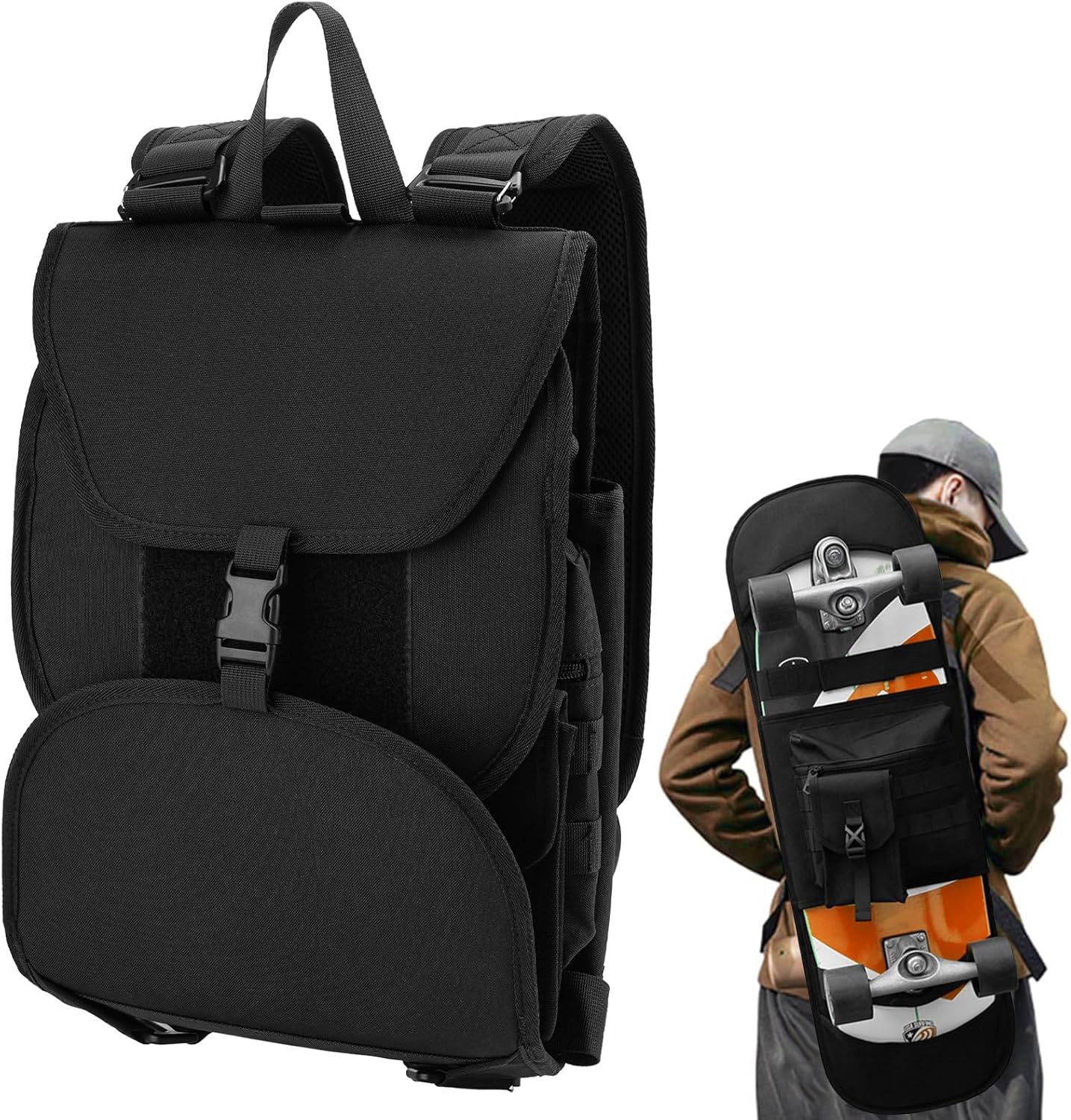 Upgraded Skateboard Backpack Bag for Meepo, Adjustable Foldable Skateboard Shoulder Bag Sports Package,Widen Skateboard Carrier Hanger Travel Backpack (Black)