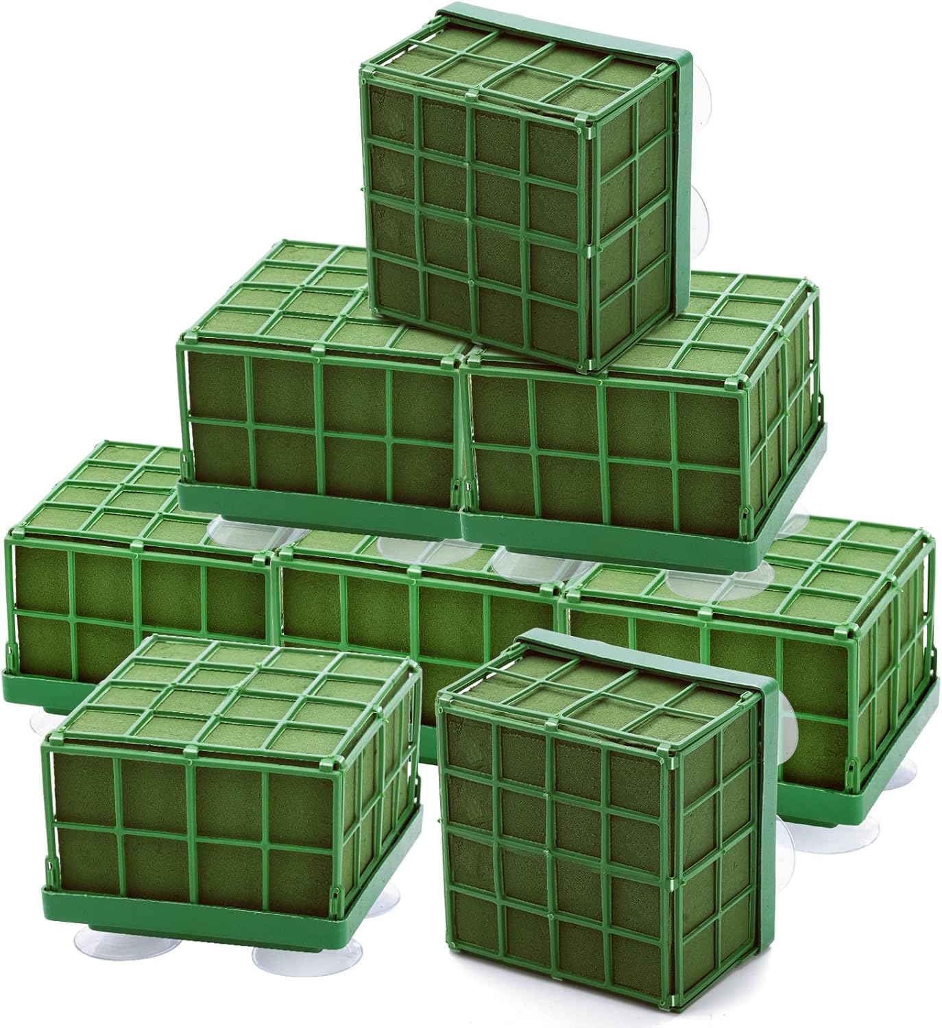 Lyellfe 8 Pack Square Floral Foam Cage, Floral Foam Blocks with Suction Cup, Flower Cage Arranger for Fresh Artificial Flowers, Table Centerpiece and Wedding Decor