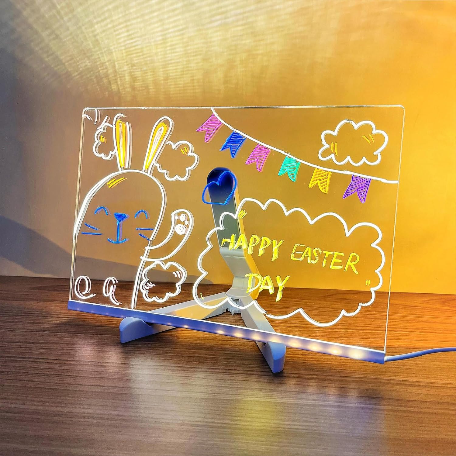 LED Message Board with 7-Colors Pen/Stand, Acrylic Led Note Board, Clear Light up Dry Erase Board, Doodle Desktop Note Memo Illuminated Wordpad for Children's School Home Office (Large, 30 * 20cm)