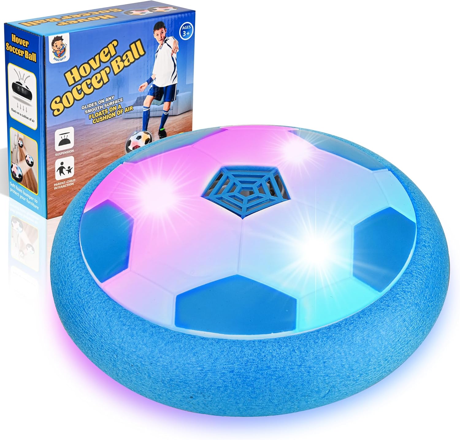 LED Hover Soccer Ball, Air Soccer Indoor Floating with LED Light, Indoor Soccer Game for Young Boys and Girls, Birthday Gifts for Young Kids, Toys Gifts for Ages 3-12 (Blue)