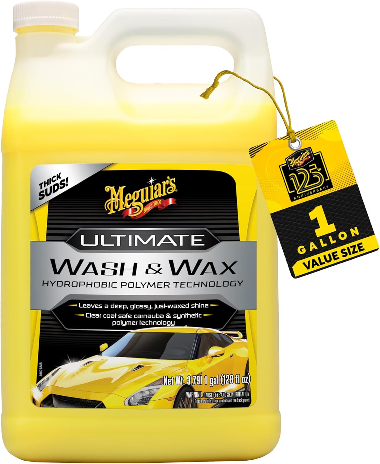 Meguiar's Ultimate Wash and Wax, Enhanced pH Neutral Car Paint Cleaner that Cleans and Shines in One Step, Adds Gloss and Protection, Great Car Gifts for Women and Men, 1 Gallon