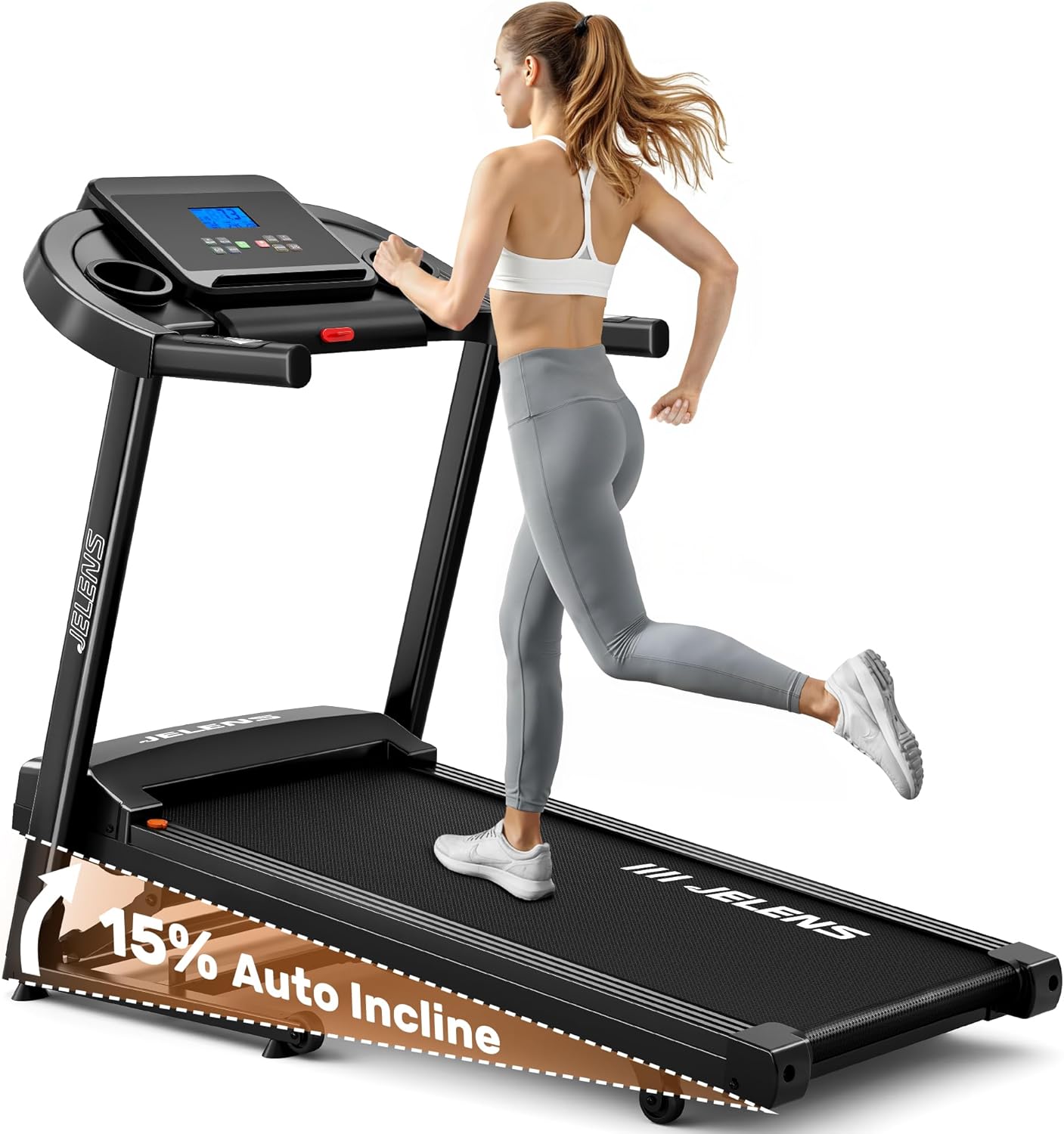 Treadmill for Home with 0-15% Auto Incline, Foldable Walking Pad Treadmill with 330LBS Weight Capacity and Pulse Sensors, 3.0HP Quiet Walking Pad with App and LCD Display