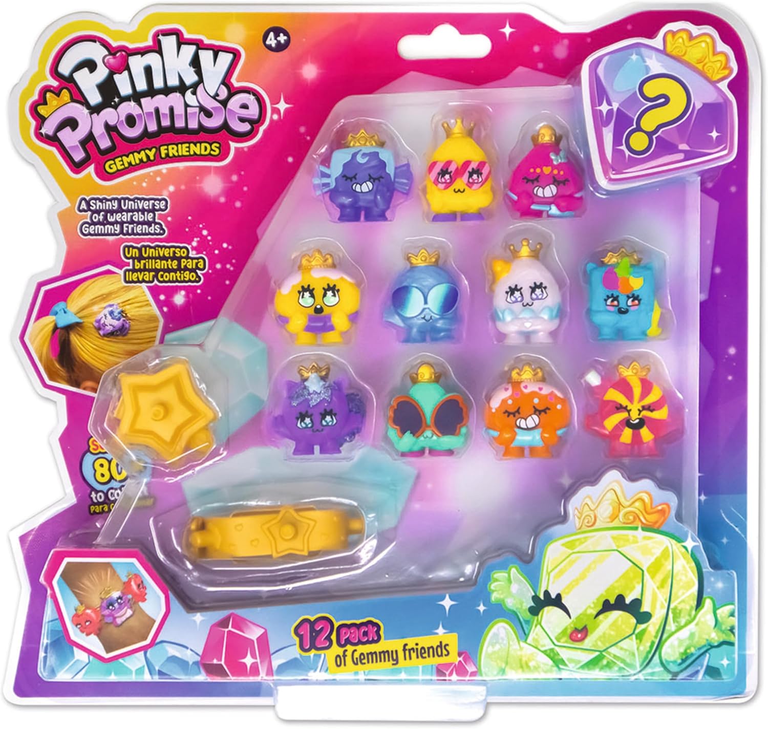 Pinky Promise Gemmy Friends Pretend Play Pack with 12 Surprise Characters — Create Your Own Princess Jewelry Toy — 80 Different Gems to Collect and Wear — Gift for Kids and Girls Ages 4, 5, 6, or 7