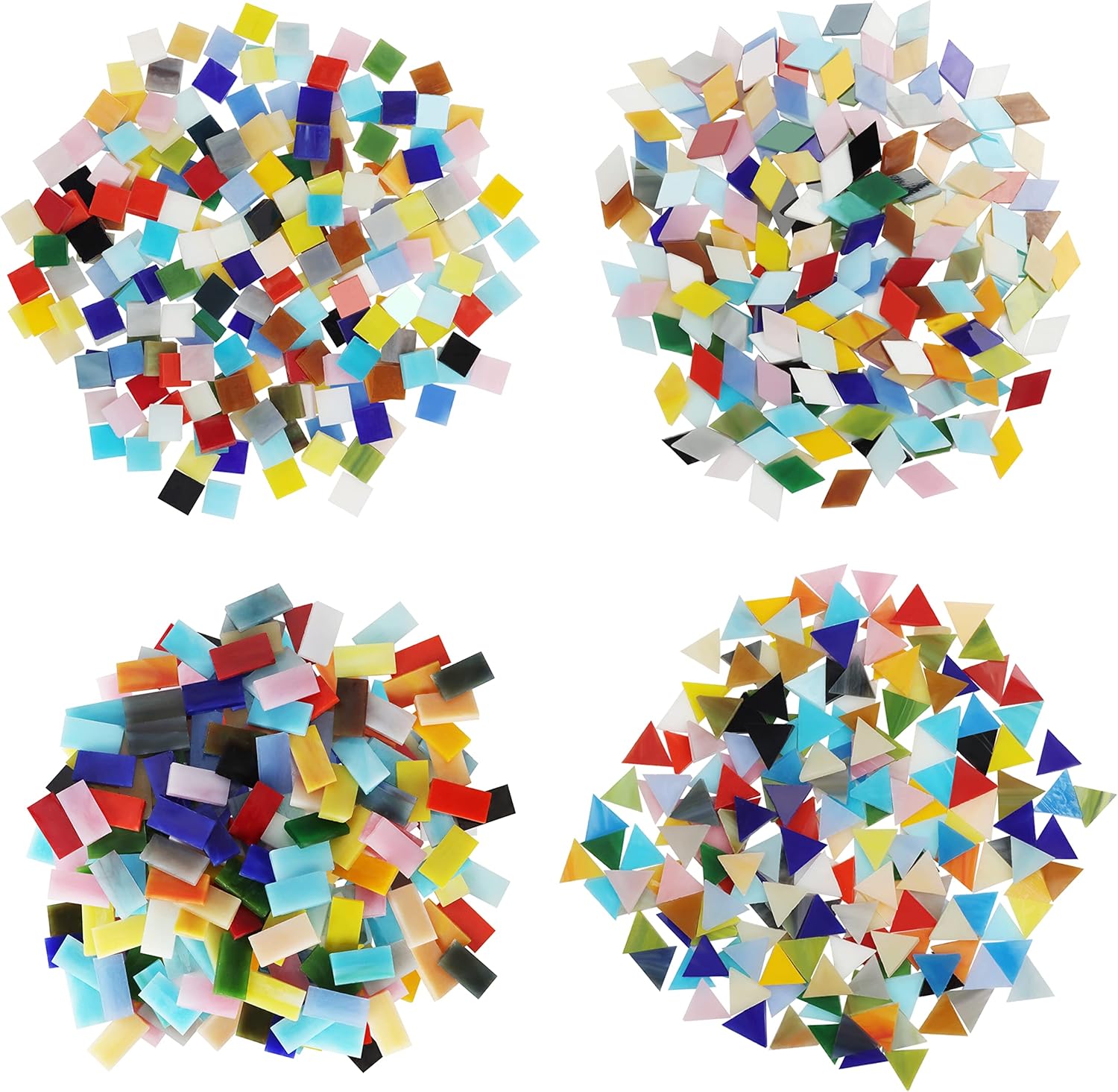 Belle Vous Mosaic Mixed Coloured Tiles in 4 Shapes (525 Pieces/500g) - Tiles Come in Diamond, Square, Rectangle and Triangle - Assorted Stained Glass for Handmade DIY Art/Crafts and Home Decoration