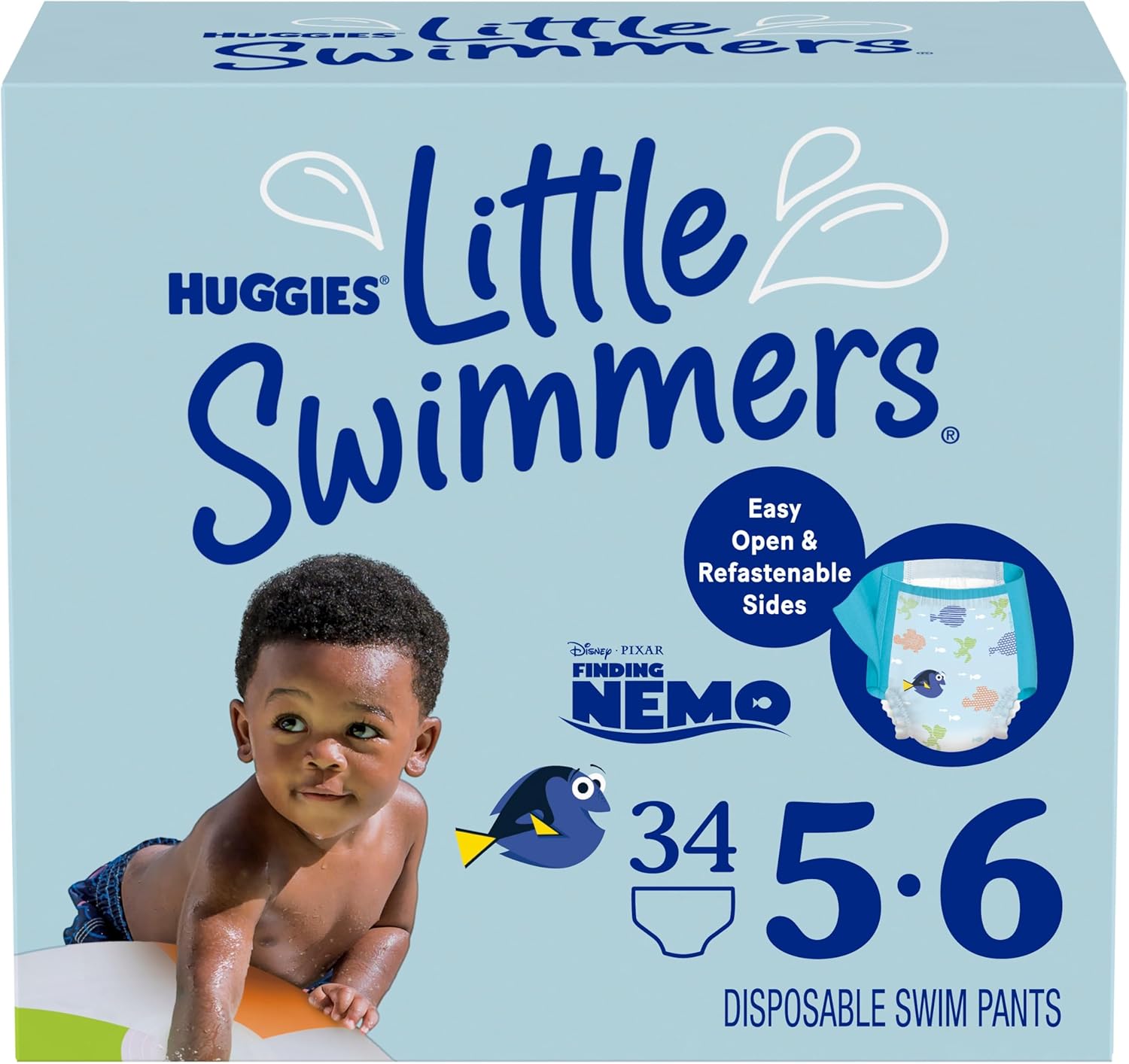 Huggies Little Swimmers Disposable Swim Diapers, Size 5-6 (32+ lbs), 34 Ct (2 packs of 17), Packaging May Vary