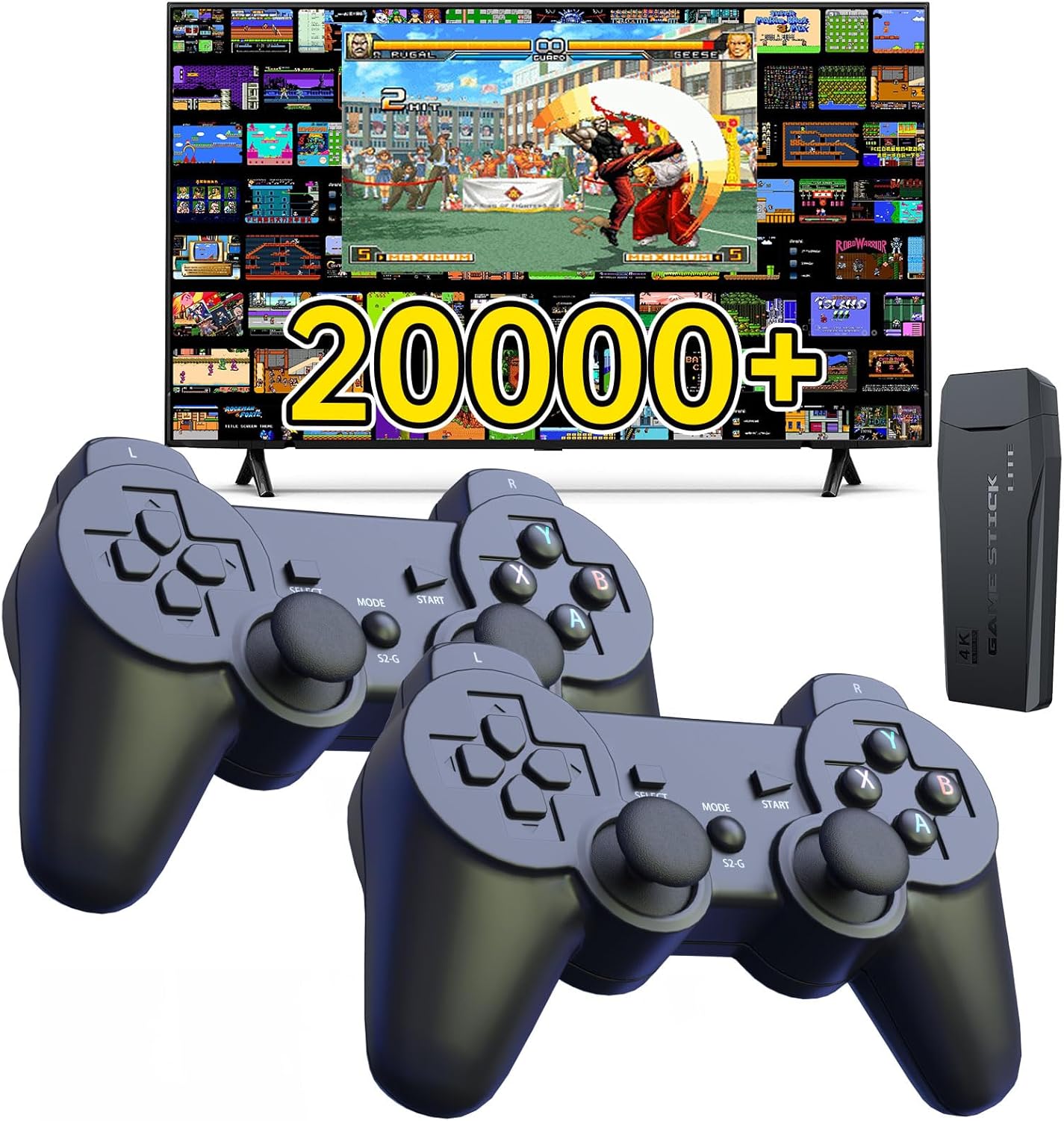 Wireless Retro Game Console, Retro Game Stick with Built-in 9 Emulators, 64GB,20,000+ Games, 4k Definition, and 2.4GHz Wireless Controller, Plug and Retro Play Video Games for TV.