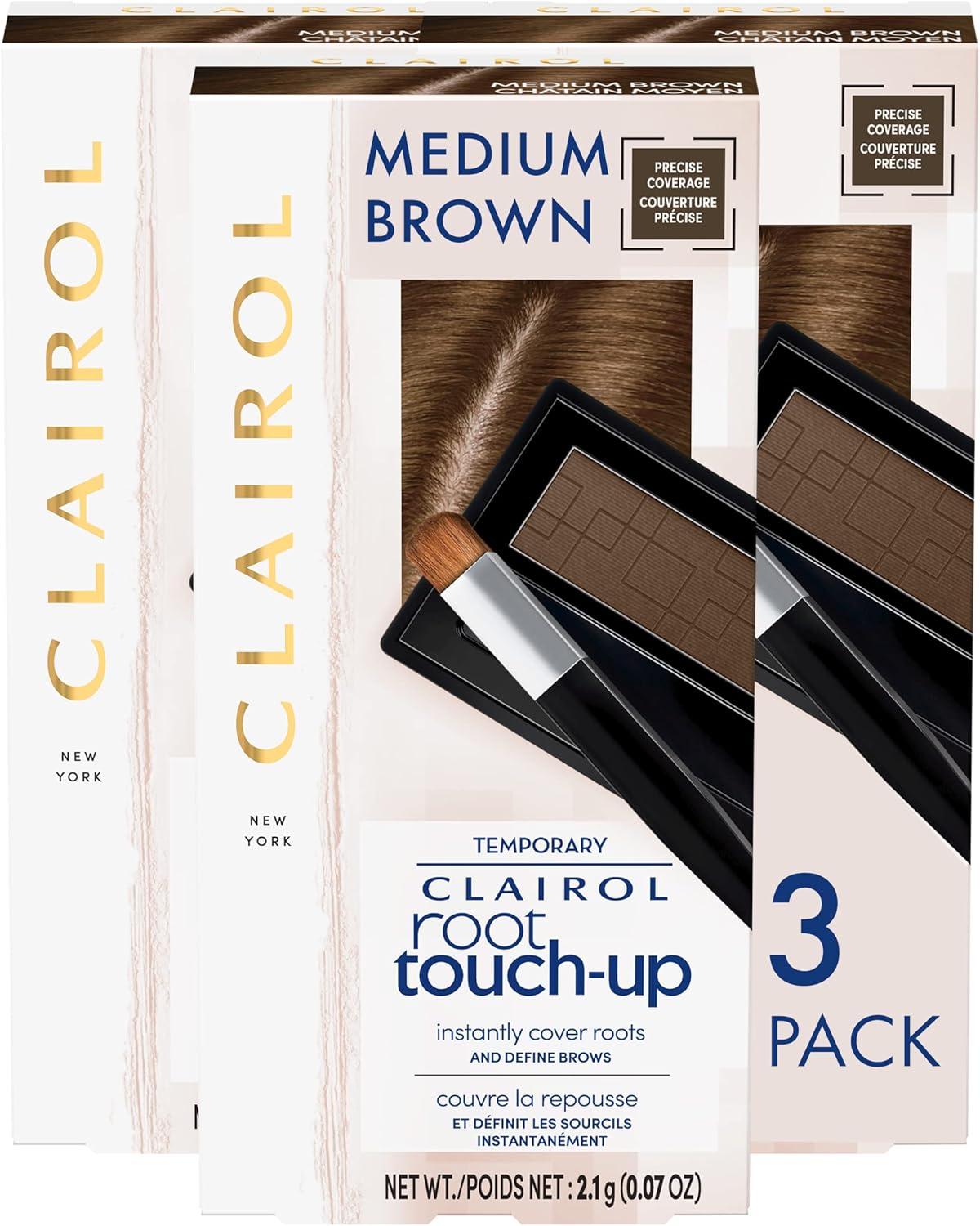 Clairol Temporary Root Touch-up Concealing Powder, Shade Medium Brown, 3 Count