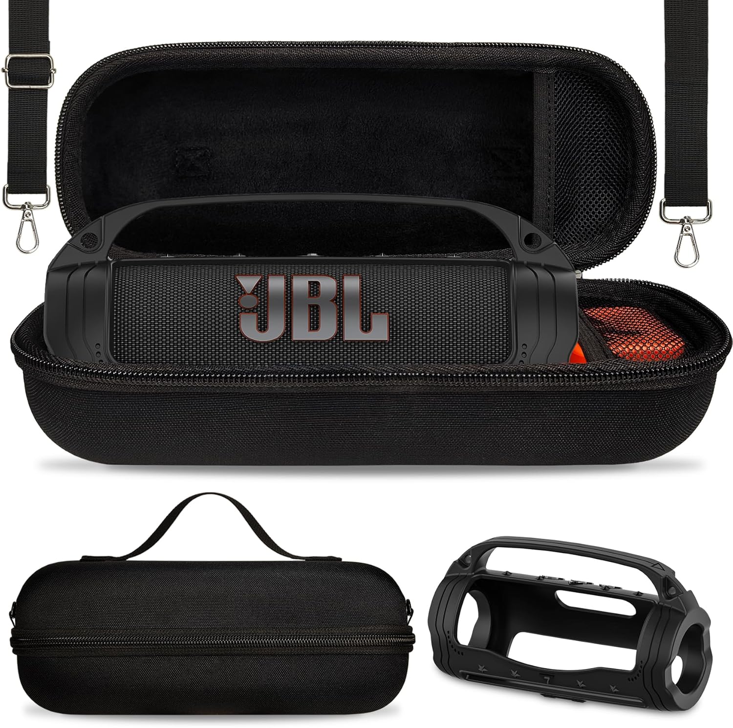 JCHPINE Silicone Cover and Hard Case for JBL Flip 7 Portable Bluetooth Speaker Accessories, Protection for JBL Flip 7 AI Sound Bluetooth Speaker Silicone Case with Handle (Black)