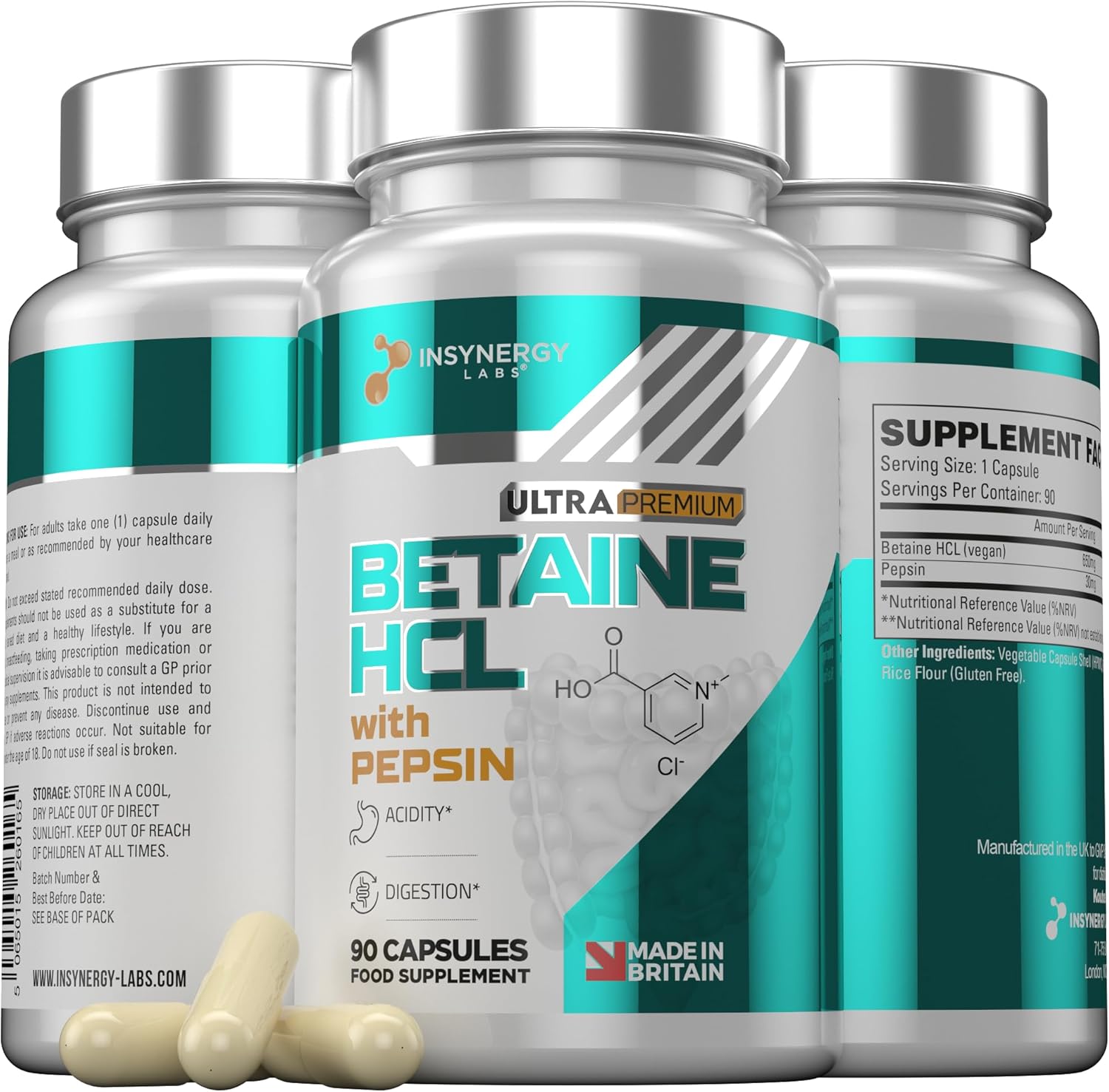 Betaine HCl Pepsin 650MG Per Capsule (Swiss Pharma Grade) Digestive Enzymes Supplements Betaine HCL Pepsin Digestion Supplement – Betaine Hydrochloride 90 Vegan Capsules