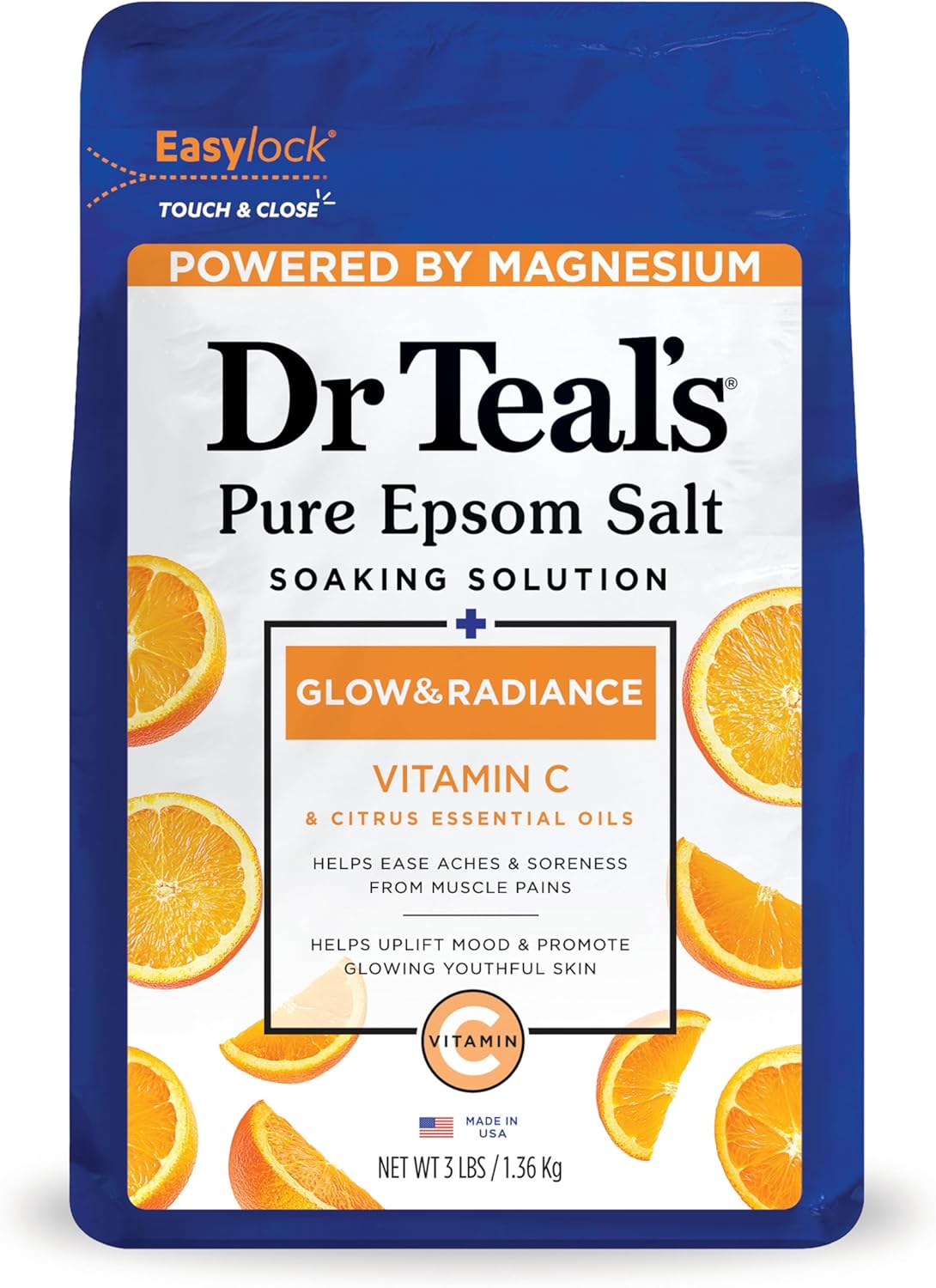 Dr Teal's Epsom Salts Glow & Radiance (Vitamin C) 3Lb 1.36Kg